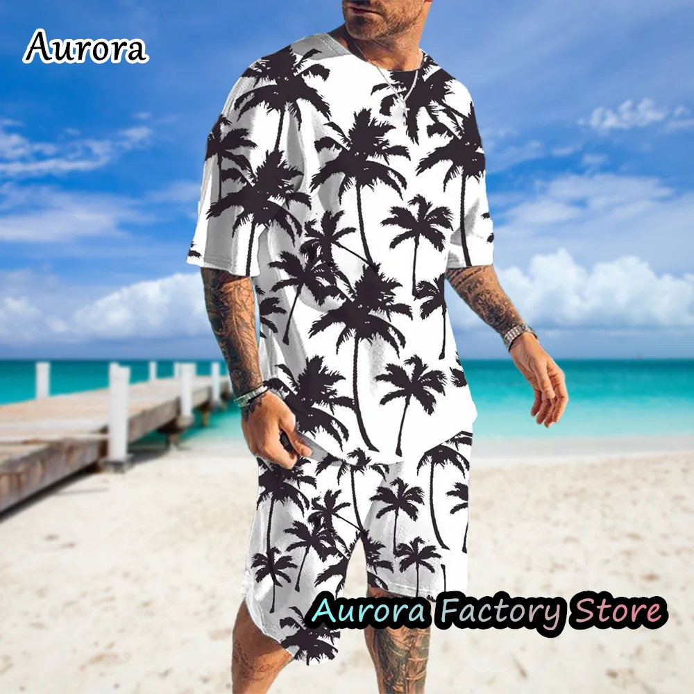 

Summer Men Hawaii Tracksuit Casual T-Shirt Shorts Fashion Trend Jogging Suit Retro Outfit Set Male Oversized Clothing Streetwear