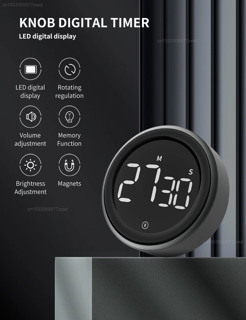 Description Picture 4 of itemIconic Brand Digital Countdown Timer with 3 Volume Levels 2 Non-Slip Pads Rotary Mechanical Cooking Timers Cooking Shower Stopwatch