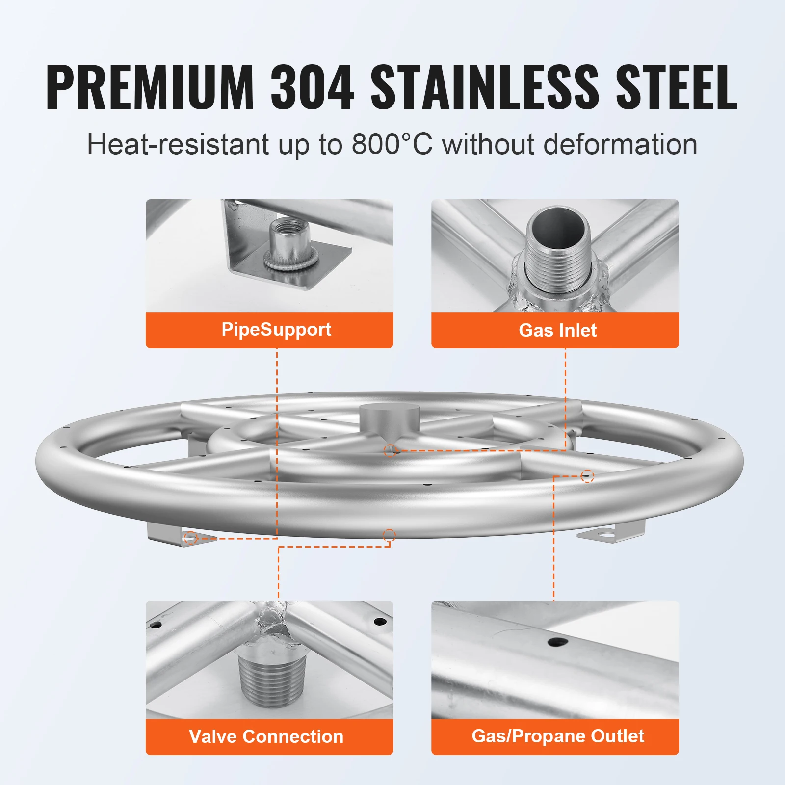 VEVOR 12 inch Round Drop-in Fire Pit Pan Stainless Steel Fire Pit Burner Kit Natural & Propane Gas Pan with 92000 BTU