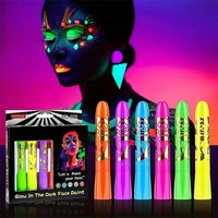 6 Uv Black Light Facial Oil Paint Crayon Set, Black Light Makeup Neon Face and Body Oil Paint Stick Marker Pen for Carnival Halloween Masquerade Makeup 1