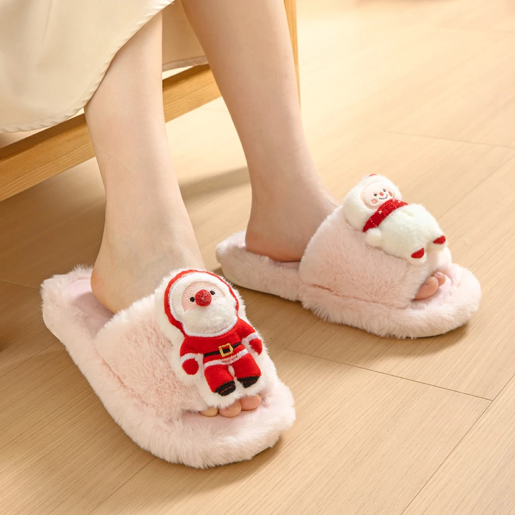 Christmas Printed Slippers Comfy Fluffy Thickened Slippers Cozy Plush Breathable Scuff Bedroom Shoes