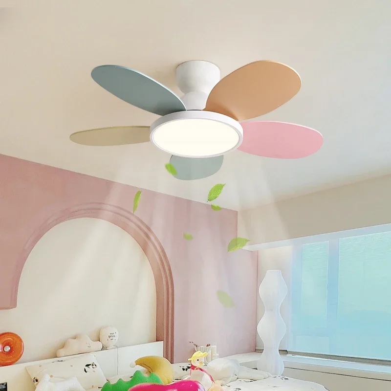 Fan light simple macaron bedroom light silent frequency conversion eye protection fan