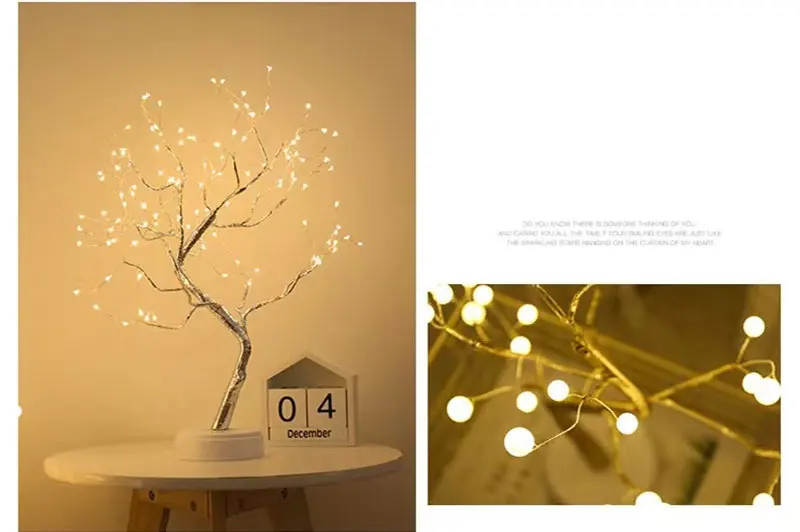 Aesthetic design LED pearl tree light home bedroom USB Night Light INS wedding event decoration novelty Copper Wire desk lamp Night Lights