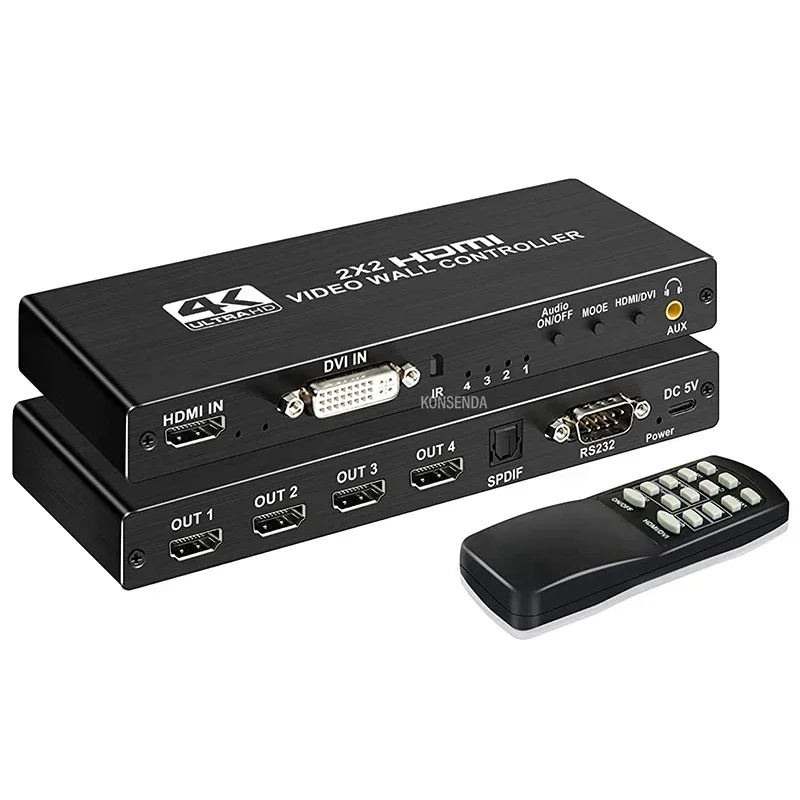 2X2 Hdmi Video Wall Controller 1080P Hdmi Dvi Tv Wall Processor 1X2 1X3 1X4 2 X1 3X1 4X1 Con Audio Out Video Splicing Processor