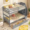 Solid Wood Bunk Bed with Full-Length Guardrails, Convertible to 2 Beds, Children Beds 2
