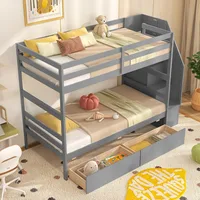 Solid Wood Bunk Bed with Full-Length Guardrails, Convertible to 2 Beds, Children Beds 2
