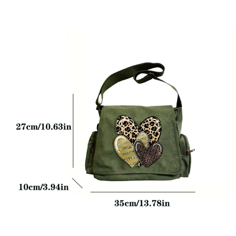 Fashion Women's Crossbody Bag Shoulder Bag Messenger Bag Canvas Leopard Hearts Large Capacity Daily Use