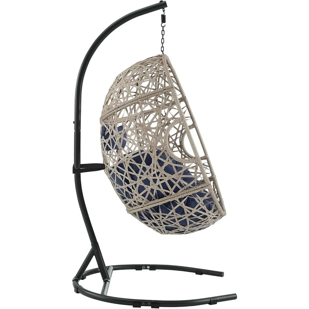 Outdoor Furniture Egg Chair Swing with Stand and Cushion, for Garden Patio Backyard Lawn, Wicker Tear Drop Hammock Chair 4