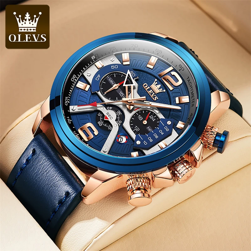 

OLEVS 9915 Sports Quartz Men's Watch 52mm Big Dial Chronograph Calendar Waterproof Luminous Original Top Brand Male Wristwatches