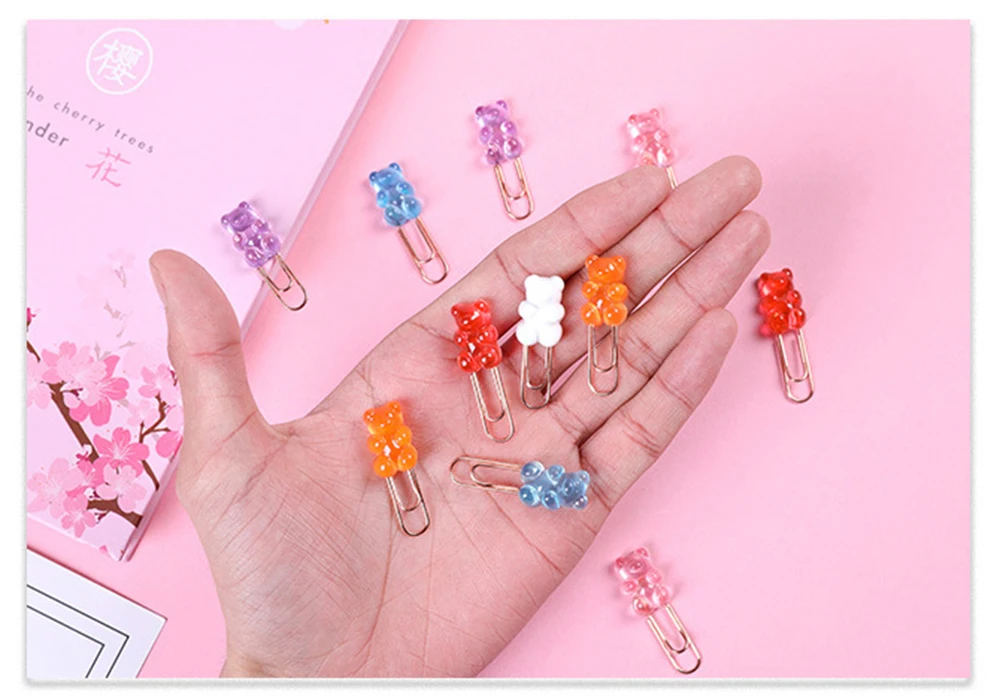 2pcs/lot Cute Candy Color Bear Metal rose Gold Paper Clip Office Lady Style School Stationery Photo Decorative Supply Stationery