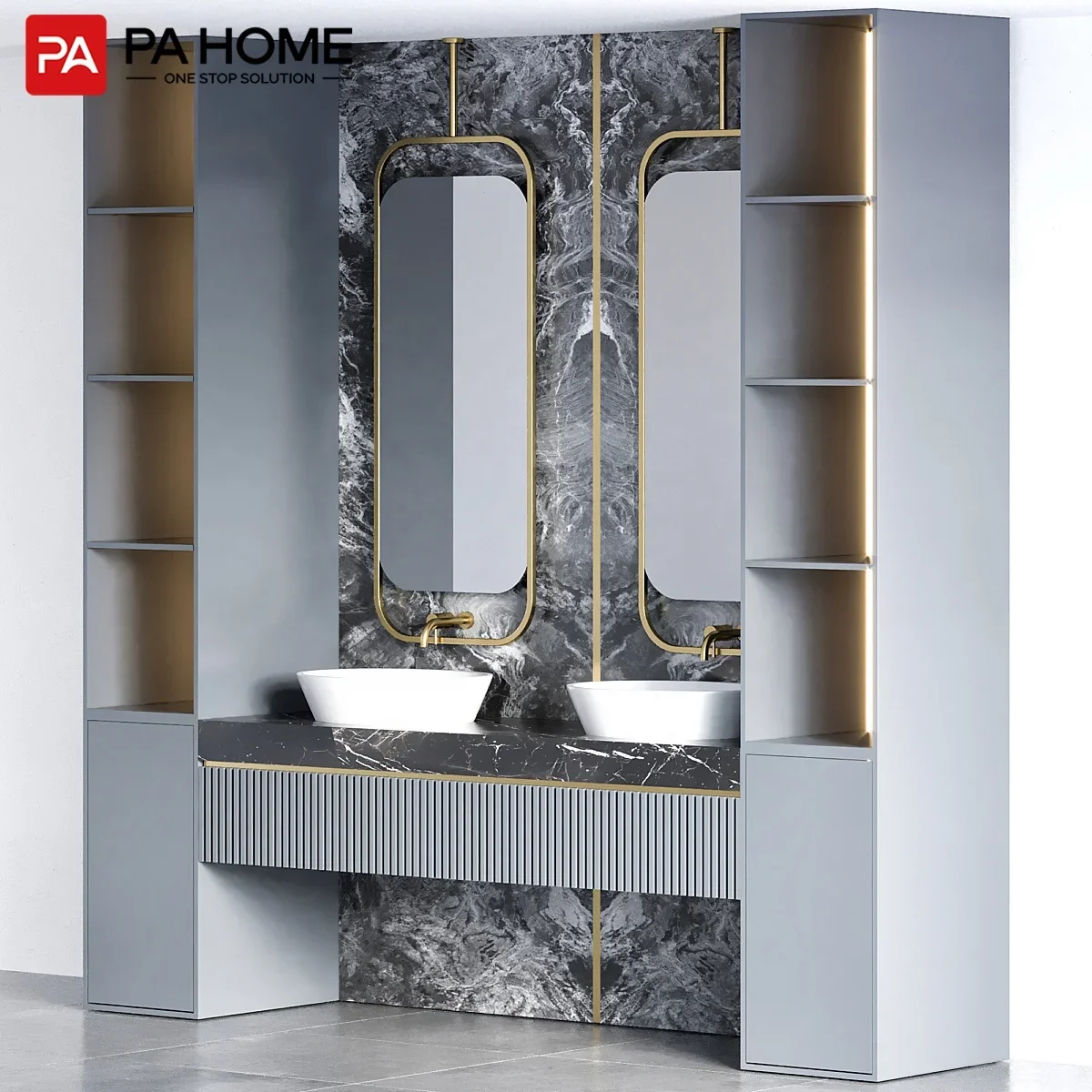 Furniture Luxury Double Basin Vanity Sink PVC Storage Bathroom Vanity Cabinet