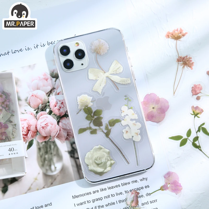 Mr.paper 4 Designs Sells Flowering Series Boxed Stickers Box Stickers Creative Mini Pocket Decoration DIY Material Stickers