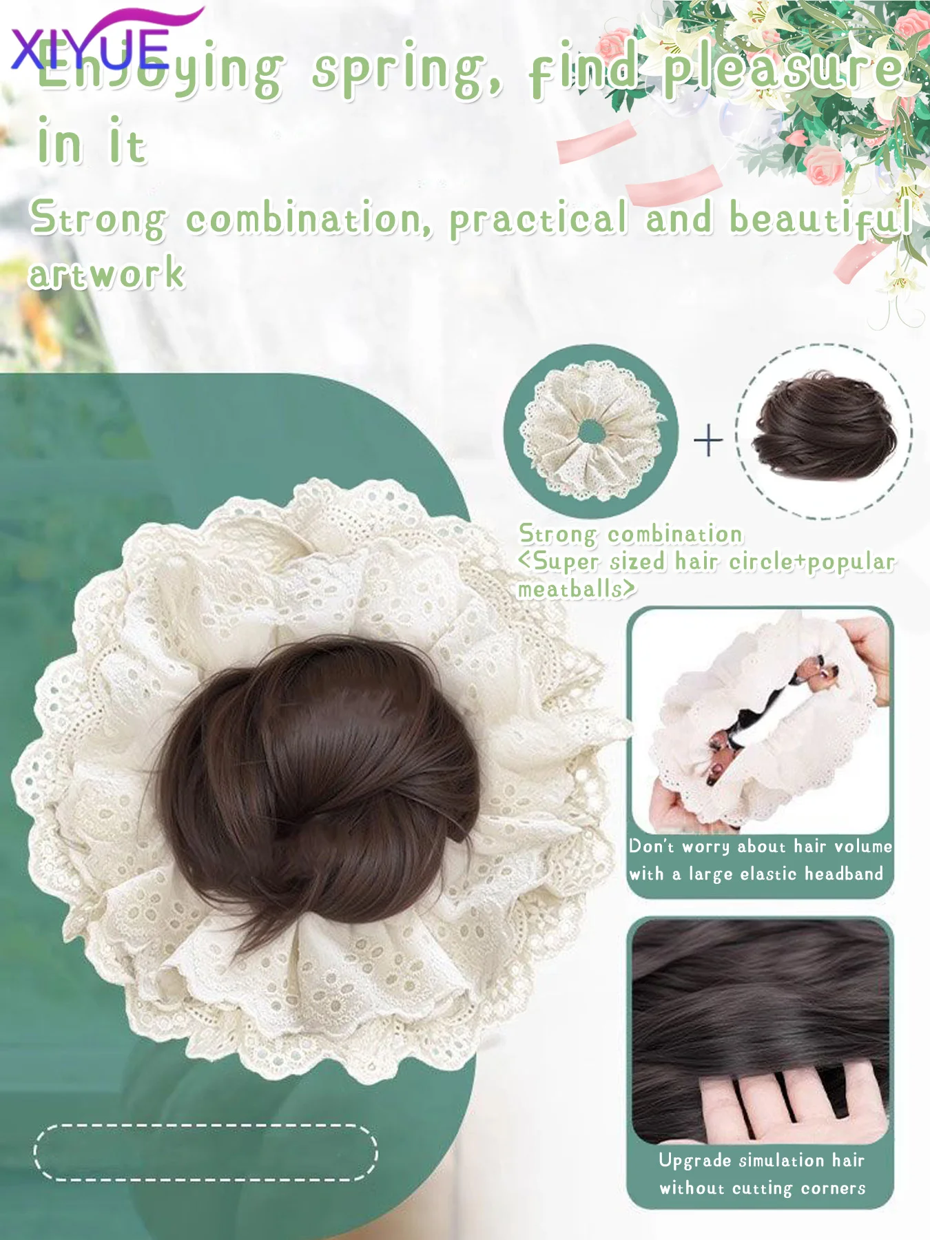 Women's Synthetic Wig Simulation Flower Low Meatball Head Clip-on Wig Bag Matching Dresses Gentle Wigs Hair Accessories Fashion