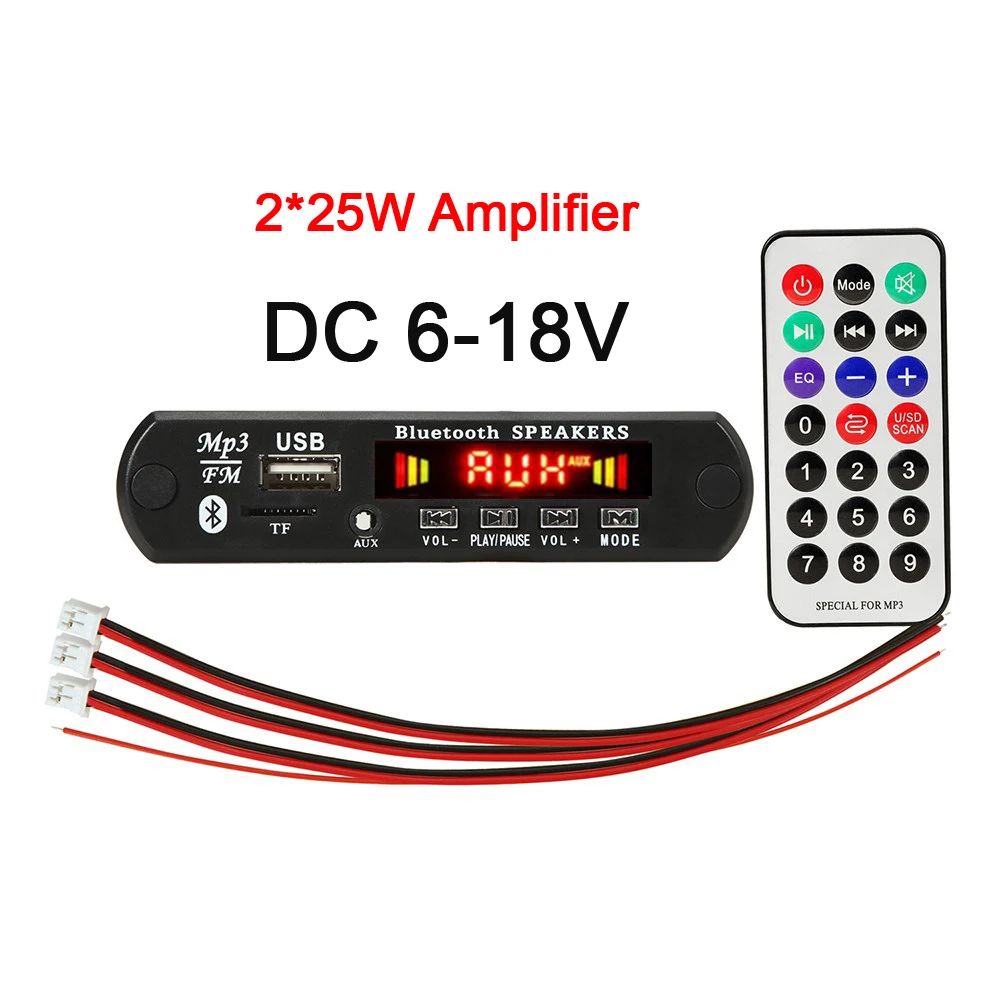 2*25W 50W Amplifier MP3 Player Decoder Board 5V-18V Bluetooth 5.0 Car FM Radio Module Support TF USB AUX 3.5 WMA Player Decoder 