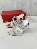 Sandales en diamant pour femmes, vêtements d'extérieur d'été, nouvelles chaussures à talons hauts une pièce, sandales argentées à la mode et haut de gamme 3
