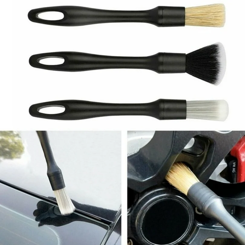 

3* Auto Car Boar Hair Detail Brush Wash Set Detailing Wheel Brushes Cleaning Kit