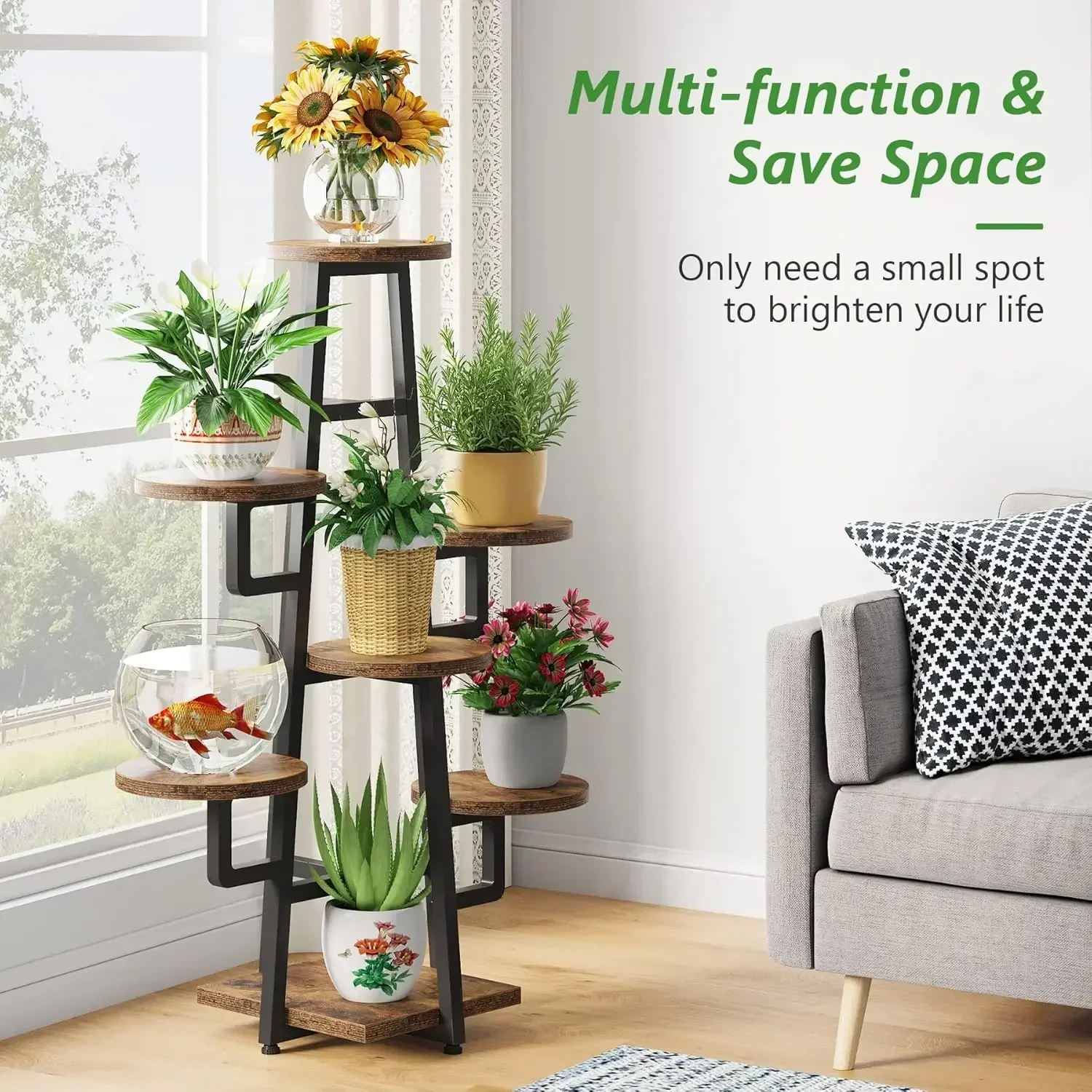 [XMSJ-Limited Stock, Buy Now!]7 Tier Plant Stand Indoor for Multiple Plants, Wooden Corner Plant Pots Holder Rack Flower Stand T