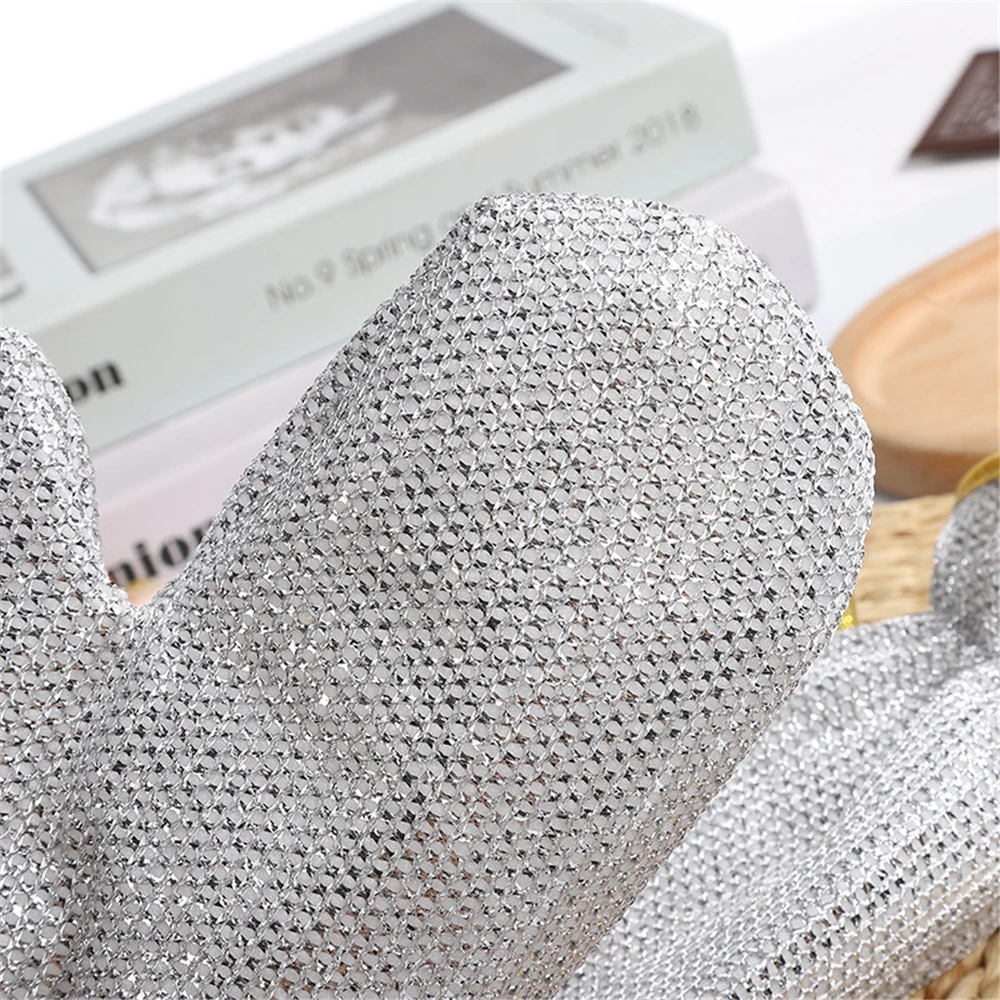 Steel Kitchen Dishcloth Multi Purpose Wire Dishwashing Rag Glove Wet/dry Purpose Silver Wire Miracle Cleaning Cloths