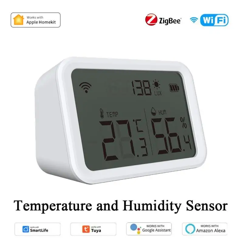 

Tuya/HomeKit WIFI Zigbee Smart Temperature Humidity Sensor And Lux Light Detector Indoor Hygrometer Thermometer With LCD Screen