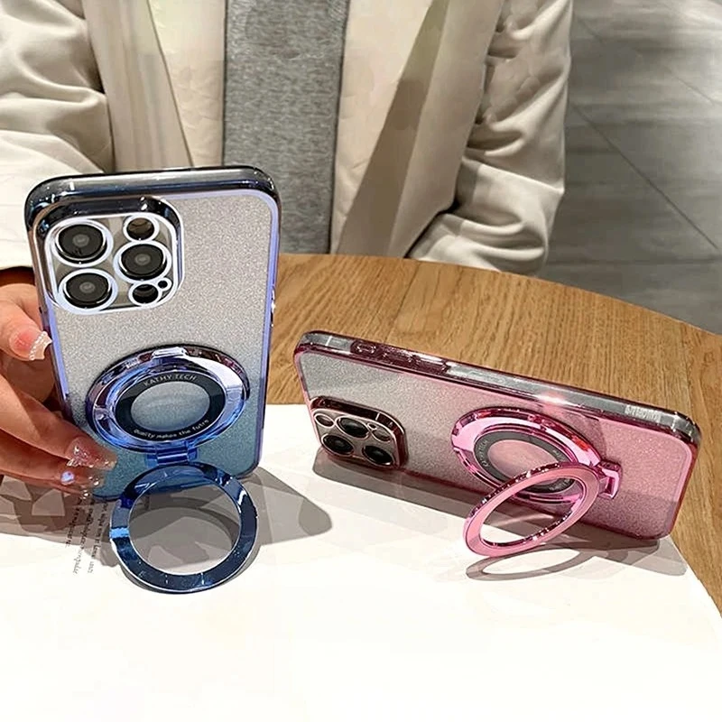Glitter Plating Silicone Case with Holder and Stand