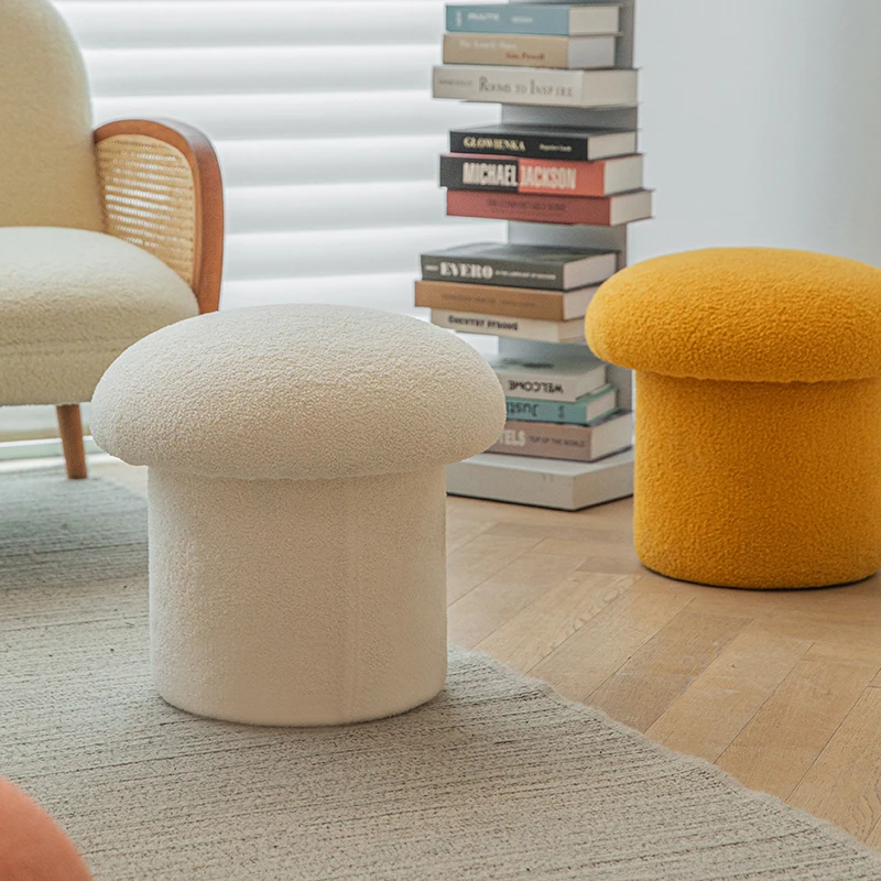 Wuli Nordic Lamb Velvet Mushroom Stool Children's Cute Round Stool Ins Suede Shoe Changing Bedroom Dressing