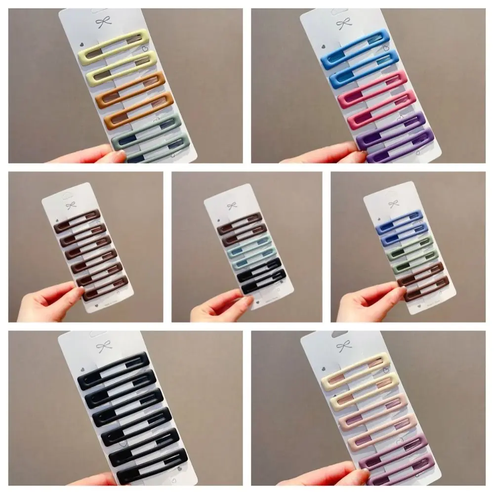 6pcs/set Headwear Korean Style Rectangle Hairpins Frosting Solid Color Geometry Barrettes Hair Clip Geometry Daily
