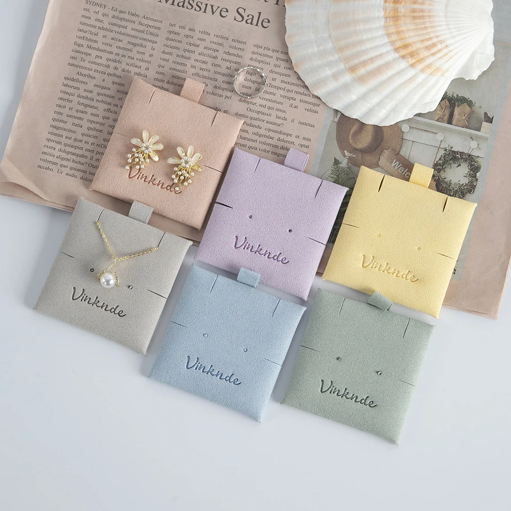 Custom Microfiber Jewelry package Insert Card Embossed Logo Printed Small Stud Earrings Necklace Packaging Display Card Pads