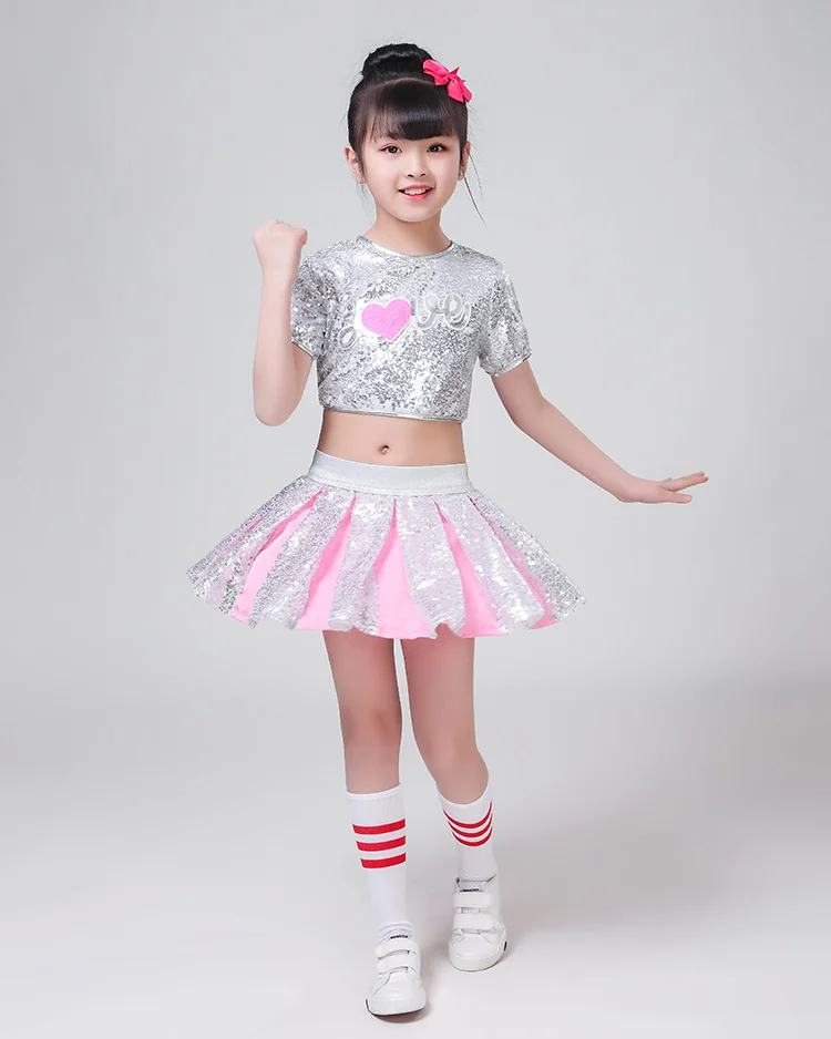 3pc Children Girl hip Hop Jazz Costume Modern Ballroom Dance Wear Clothing Kids Sequined Sports Clothes For Girls White Jazz