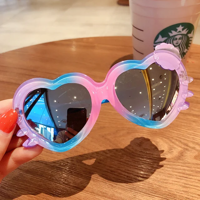 2021 Boy Girl Cute Cartoon Bear Shape Fashion Round Sunglasses Children Vintage Sunglasses UV Protection Classic Kids Eyewear heart-1