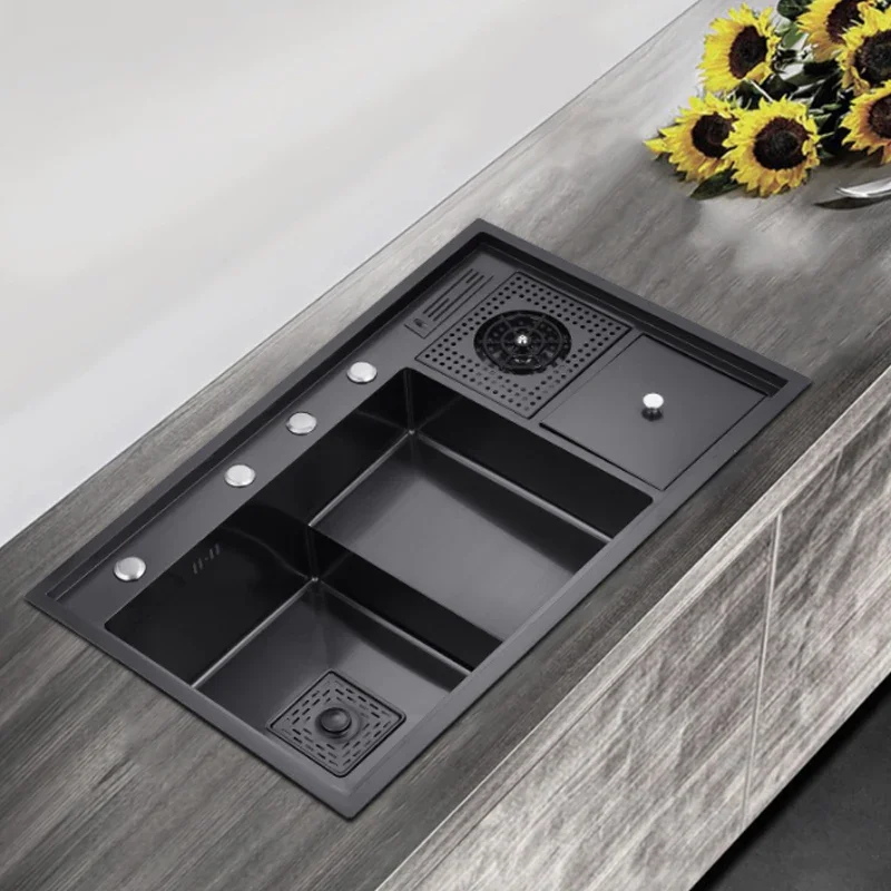 850*500mm Stainless Steel Cup Washer Sink Kitchen Multifunctional Black Diamond Nano Large Single-slot Step Vegetable 4
