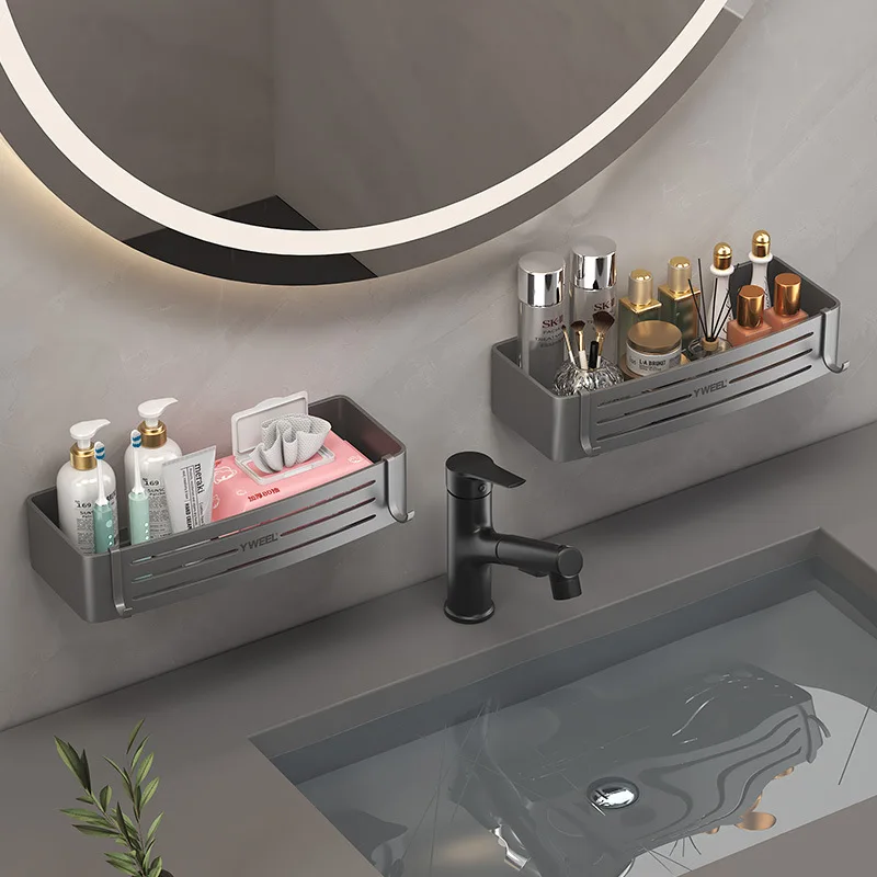 No-Drill Bathroom Shelf Shelves Shampoo Makeup Storage Holder Kitchen Organizer Wall Mounted Bathroom Accessories Aluminum Alloy 3