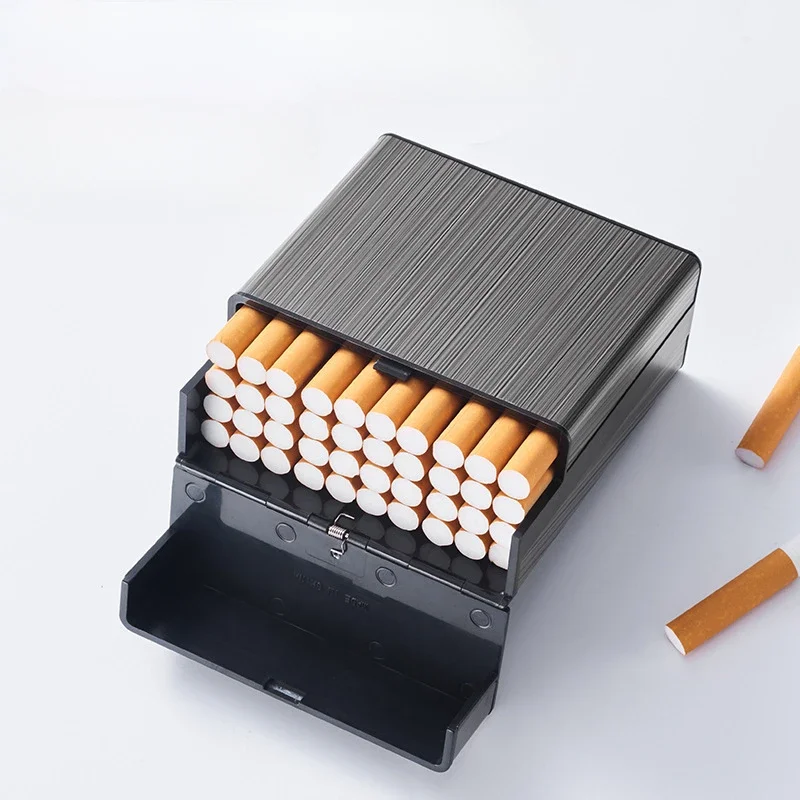 Large capacity cigarette case automatic flip cover hold 40pcs cigarettes anti pressure portable pocket storage box smoking tools cigarette holder box cigarette case tobacco case smoking accessories cigarette paper container cigarette holder
