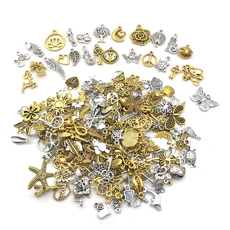 200pcs/Lot Zinc Alloy Gold Tibetan Silver Mix Charms Animal Pendant for DIYNecklace Bracelet Jewelry Making Craft Accessories