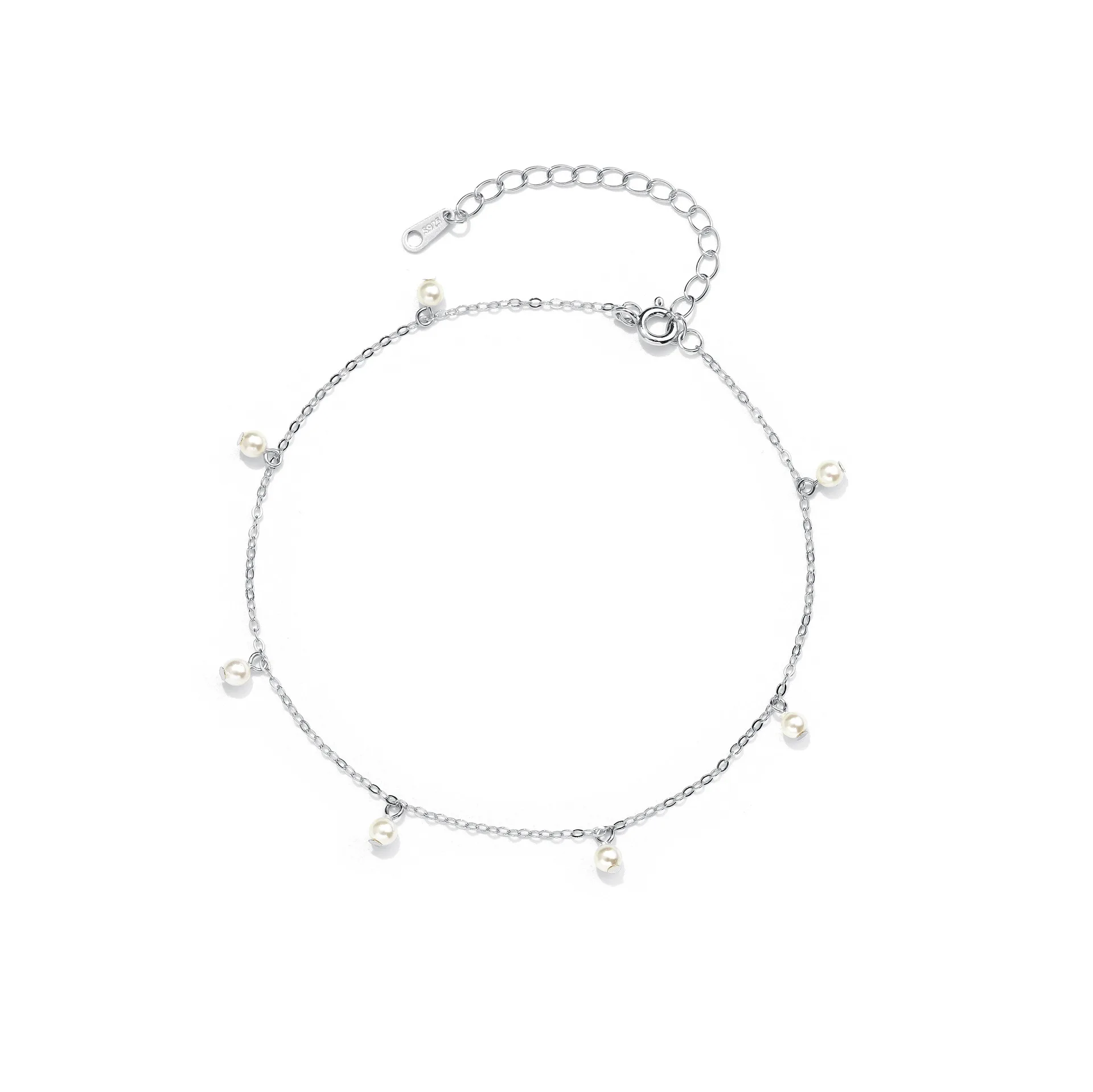 925 Sterling Silver Shell Pearl Tassel Anklet for Women Korean Exquisite Elegant Summer Foot Accessories