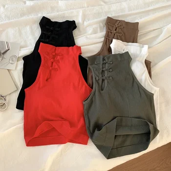 Vintage Hault Tanks Camis For Women Sleeveless Almighty Casual Button Femme Croset Crop Tops With Built in Bras Woman Camisoles 1