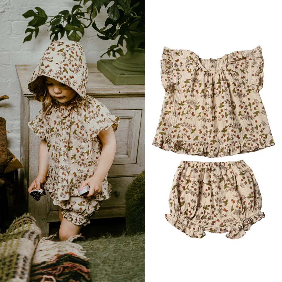 abiti estivi neonata Outlet Online Vestiti estivi per neonata in cotone organico 2 pezzi abiti floreali per bambini pantaloncini