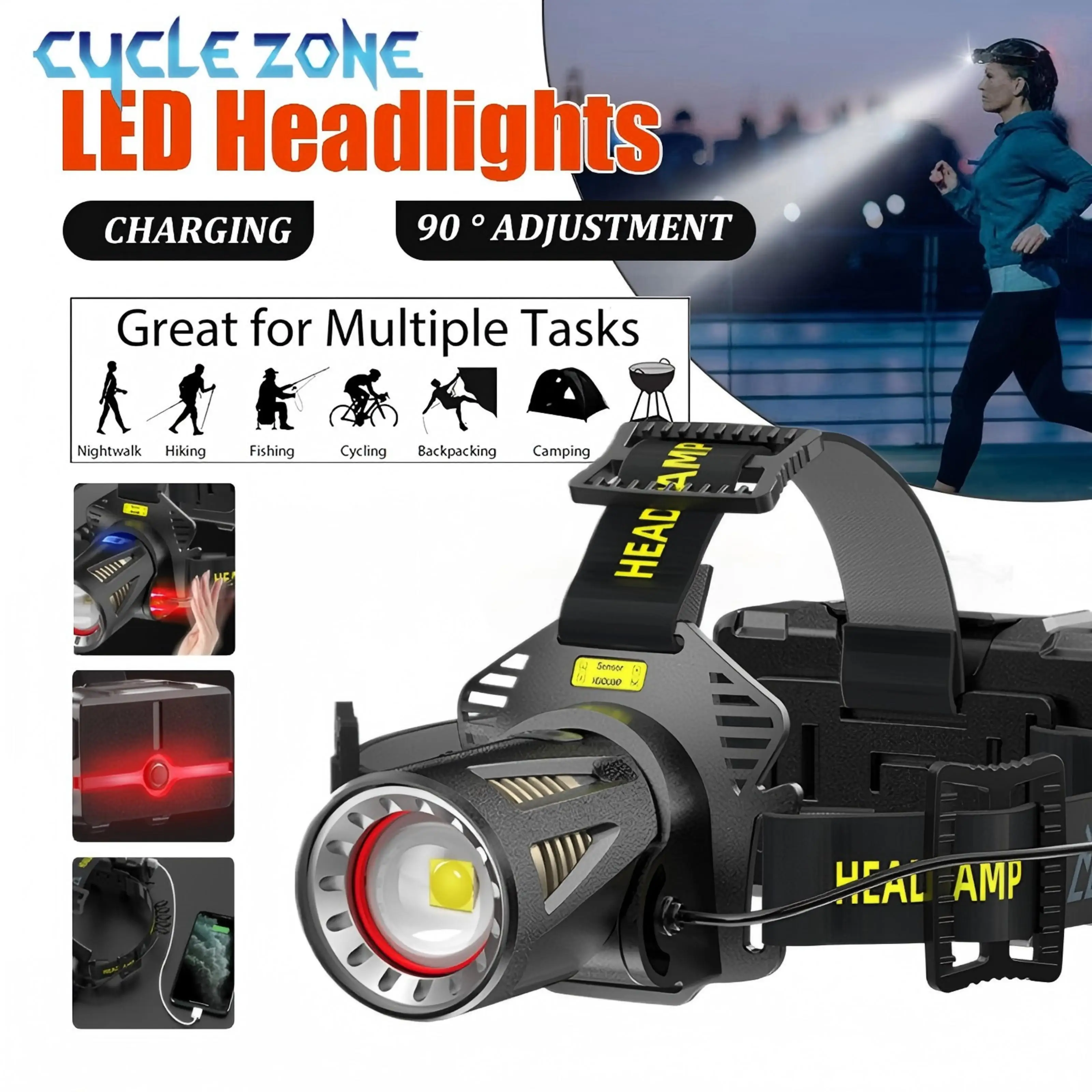 Powerful XHP360 Headlamp Zoomable Sensor Headlight Rechargeable Head Flashlight Torch Outdoor Camping Hiking Fishing Lantern head flashlight