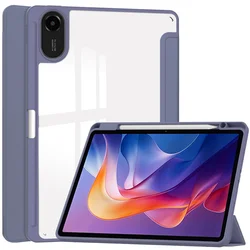 Redmi Pad 2 Smart Cover with Pen Holder and Clear Acrylic Back - 11 Inch for Redmi Pad 2 (Lavender gray)
