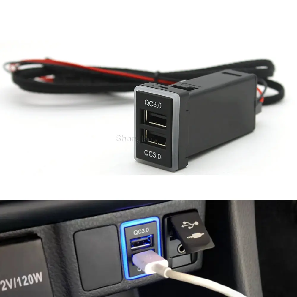 

1PC Car Charger Audio QC3.0 USB Interface Double Socket Ports Adapter For Toyota Prado Camry Prius Corolla Reiz Vios Yaris