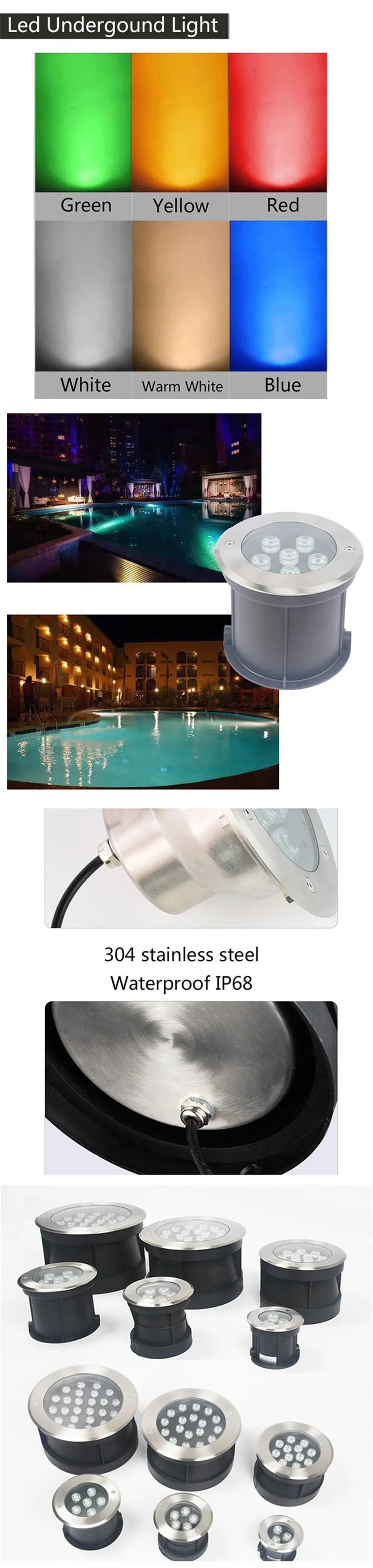 Description Picture 4 of itemStainless Steel Buried Lights Ground Light Outdoor Floorlight Garden Lighting Lawn Tree Fixture  Embedded Terrace Underground