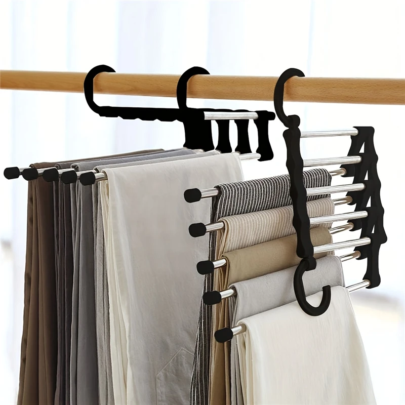 

Pants Hangers Organizer Space Saving 5 Layers Trousers Rack Home Telescopic Clothes Hanger Closet Organizer Save Wardrobe Space