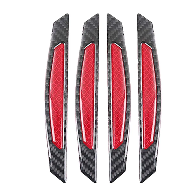 

4Pcs Super Red Reflective Stickers Carbon Fiber Strips Car Side Door Edge Bumper Anti-Scratch Protection Guards Trim Stickers