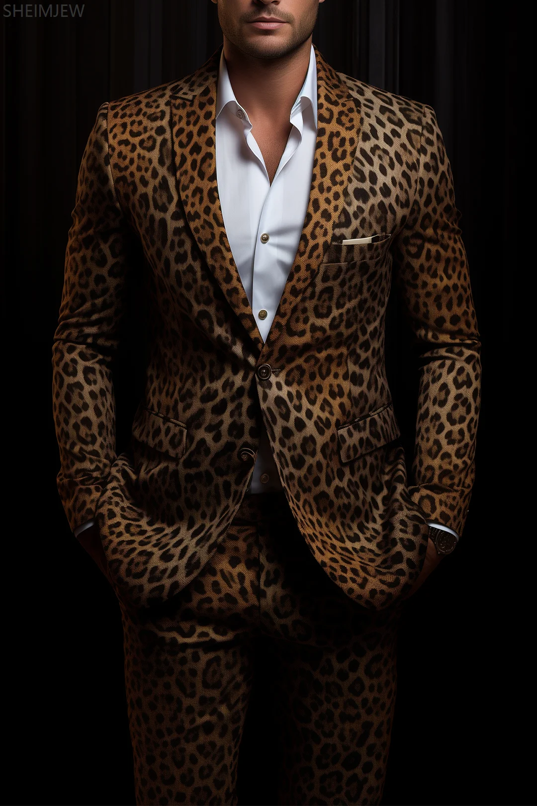 Suit Men Fashion Camouflage Adult Role Play Leopard Suit Dress Casual Slim Fit Printed Jacket Pants Evening Dress Set