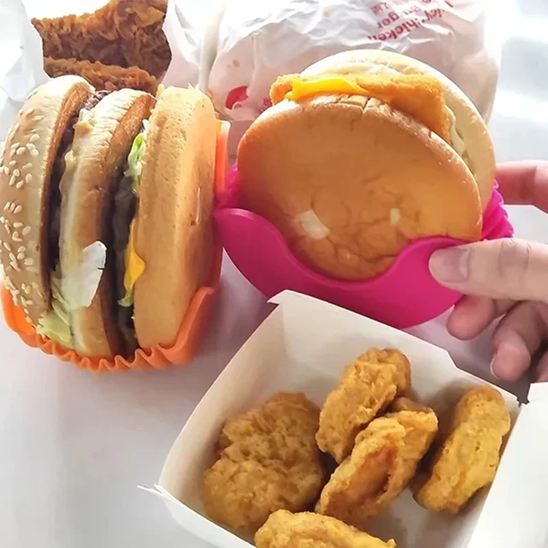 Hamburger Holders 4pcs Retractable Hamburger Holders Hamburger Fixed Box Sandwich Burger Clip Rack Washable Silicone French Fry Sauce