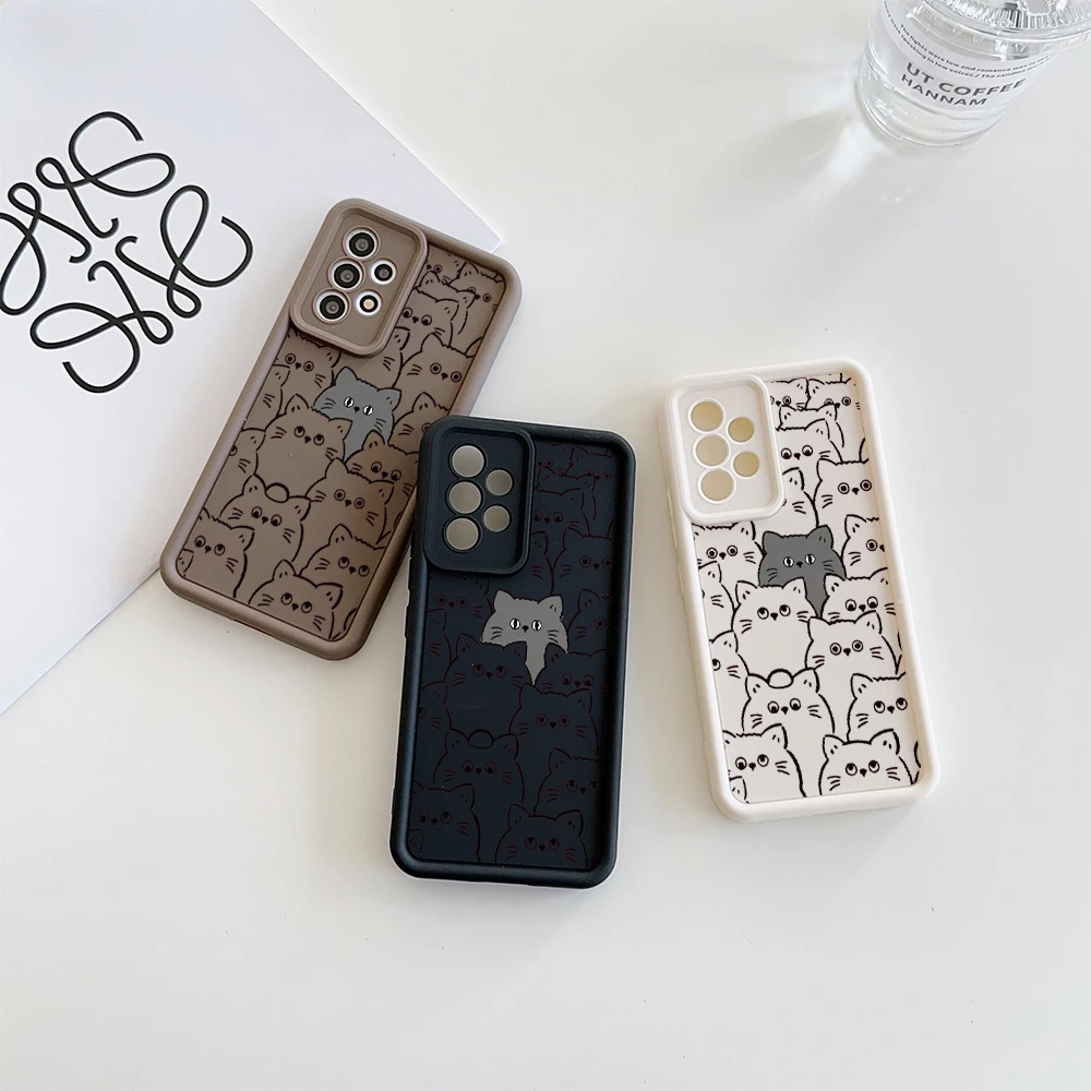 Luxury Cartoon Cat Matte Silicone Phone Case - Stylish Couple Cover