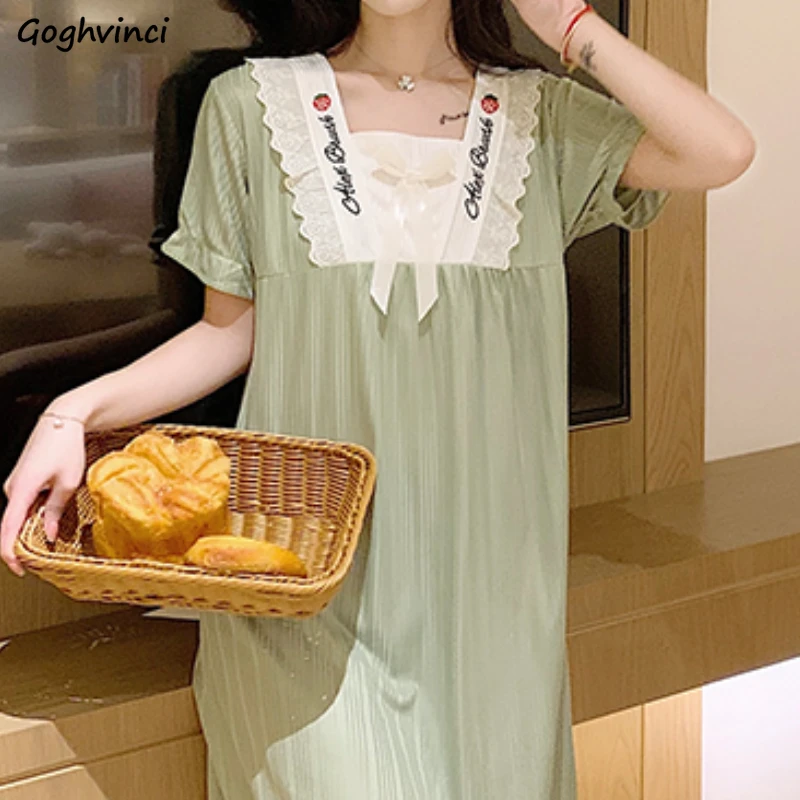 

Nightgowns Women Lovely Sweet Girls Simple Elegant Colors Comfortable Breathable High Quality Cute Loose Cozy Ulzzang Home Hot