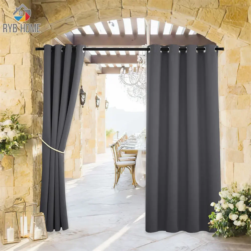 RYB HOME Outdoor Curtains Waterproof Indoor Outdoor Blackout Privacy Curtains for Patio Door Pool Hut Pavilion Gazebo Pergola