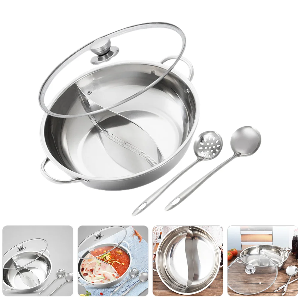 

Stainless Steel Mandarin Duck Pot Divided Hot Cooker Chaffing Dishes Pan with Cover