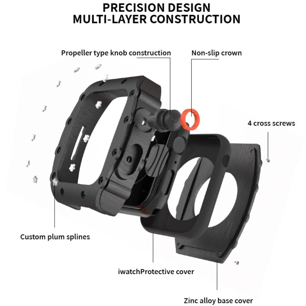 Carbon Fiber Modification kit For Apple Watch 8 7 SE 45mm Alloy Case For iWatch Series 6 5 4 44mm Sport Rubber strap Metal clasp