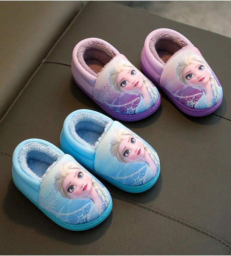 Disney Frozen Elsa Slippers - Girls Warm Cotton Flats Shoes Size 24-40